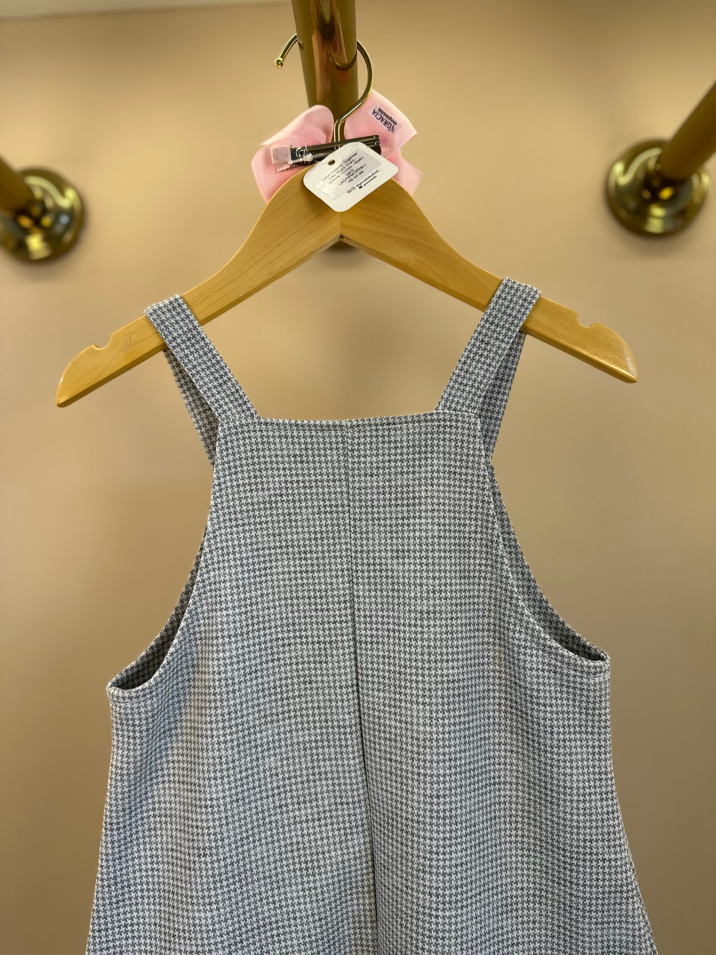 Salopete Infantil Pied Poule Laço com Camisa Gola Babadinho Branca  - Gabriela Aquarela