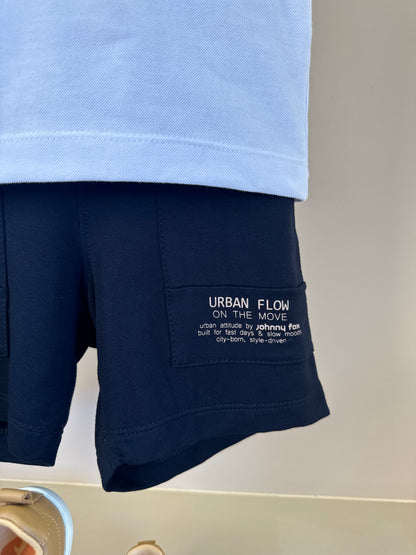 Conjunto Infantil Camisa Polo Piquet Johnny Branco e Bermuda Molevisco Urban Flow Preto - Little Johnny