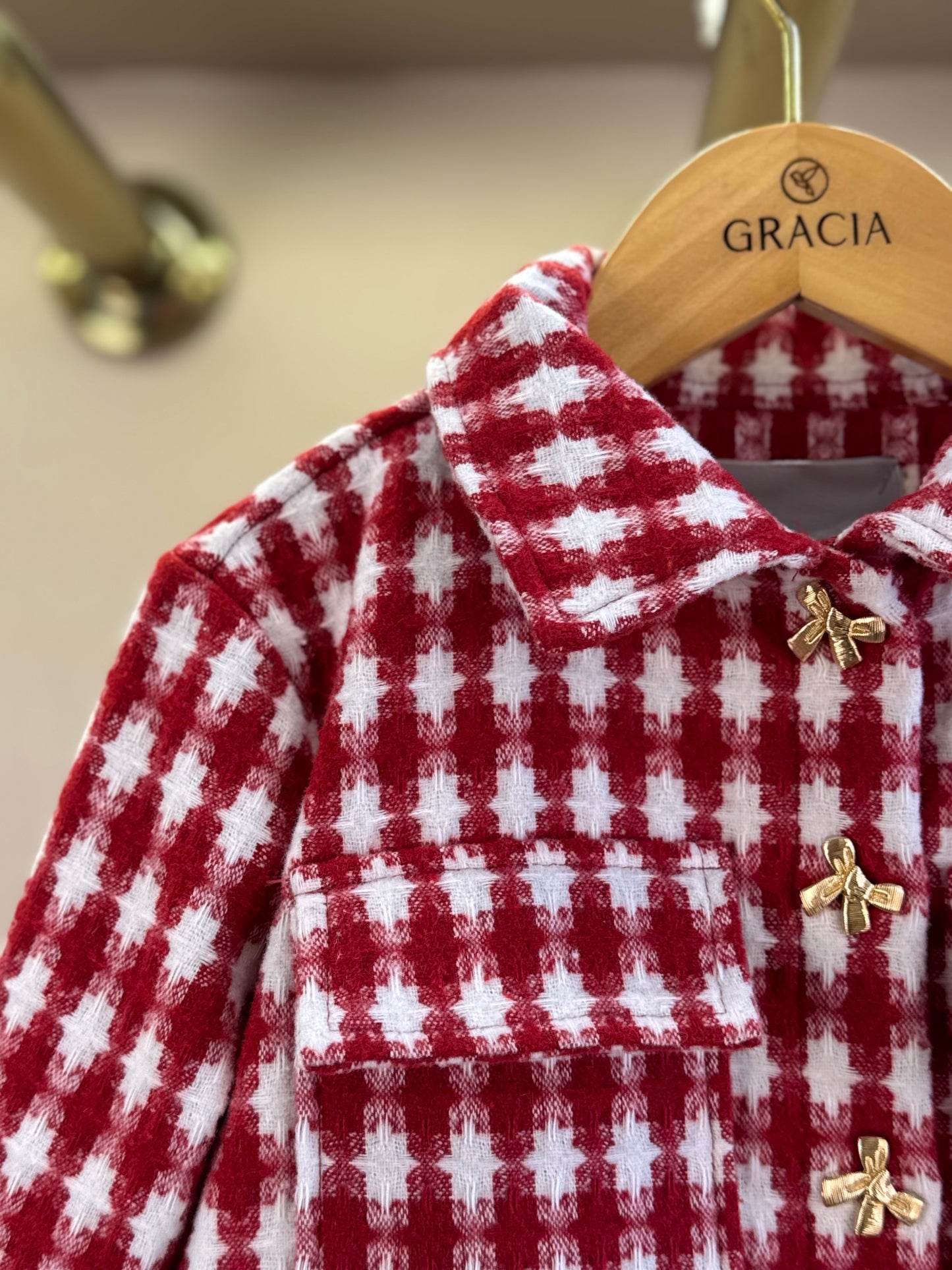 Casaco Infantil Conceito Tweed Xadrez Vermelho - Animê