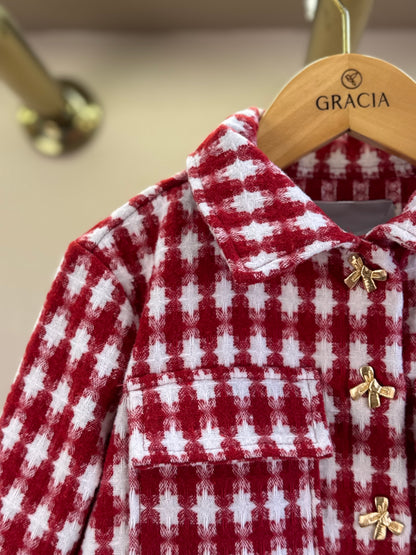 Casaco Infantil Conceito Tweed Xadrez Vermelho - Animê