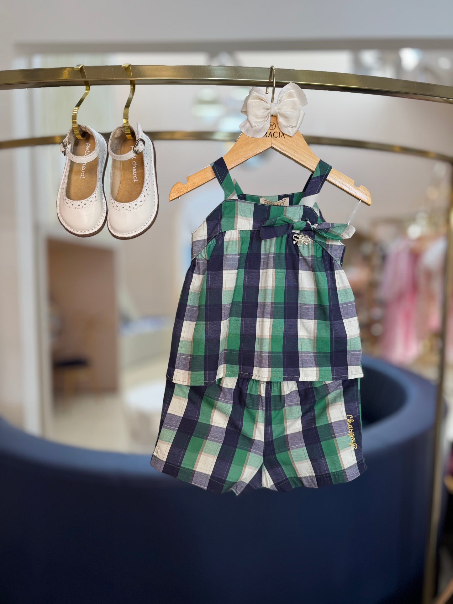 Conjunto Infantil Blusa e Shorts Algodão Xadrez Verde - Charpey