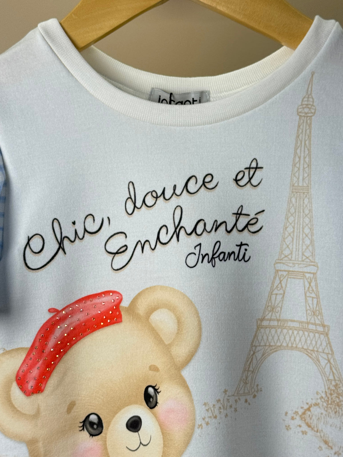 Vestido Infantil Molecotton Ursinho e Mangas Xadrez - Infanti