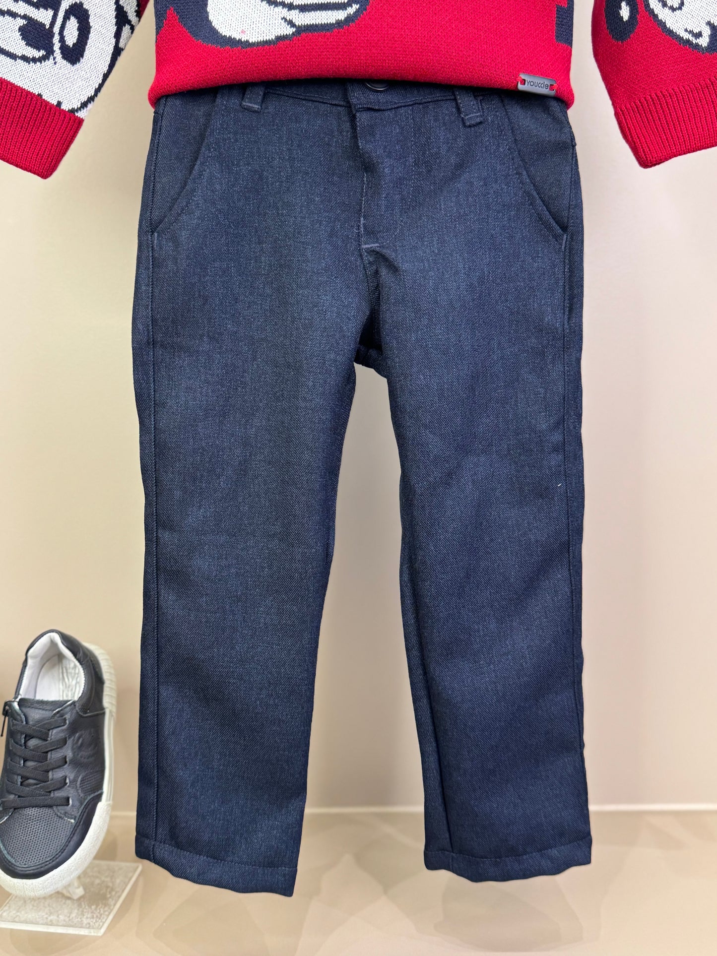 Conjunto Infantil Casaco Tricô Mickey Vermelho e Calça Jeans Leve Casual Marinho - Youccie