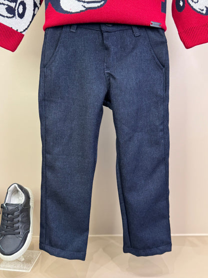 Conjunto Infantil Casaco Tricô Mickey Vermelho e Calça Jeans Leve Casual Marinho - Youccie