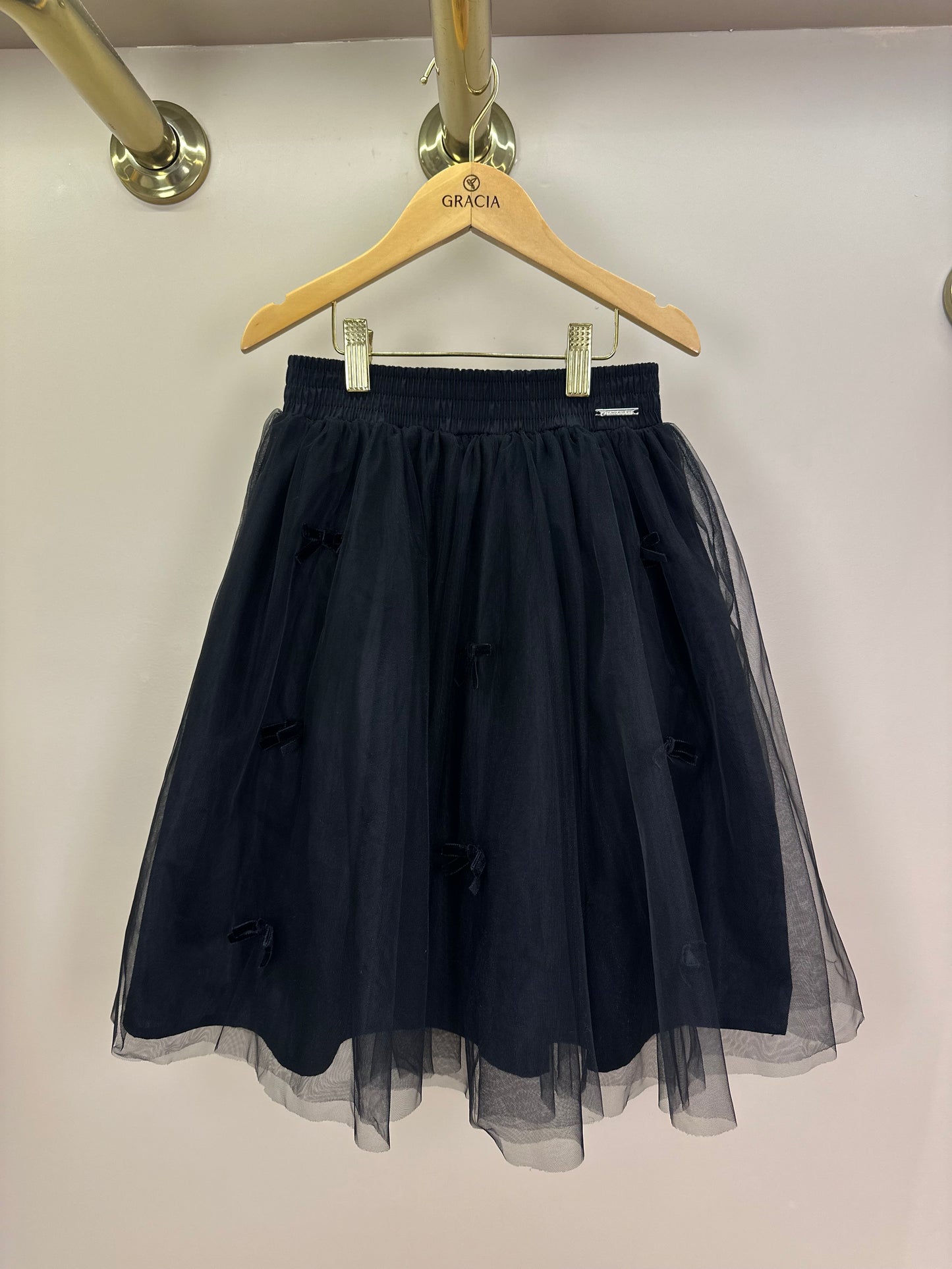 Saia-shorts Infantil Tule Lacinhos Veludo Preta - Pituchinhus