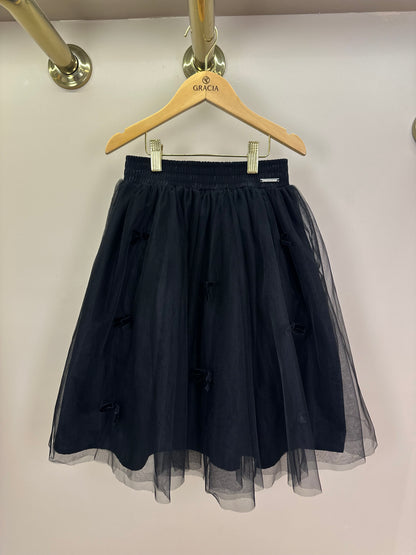 Saia-shorts Infantil Tule Lacinhos Veludo Preta - Pituchinhus
