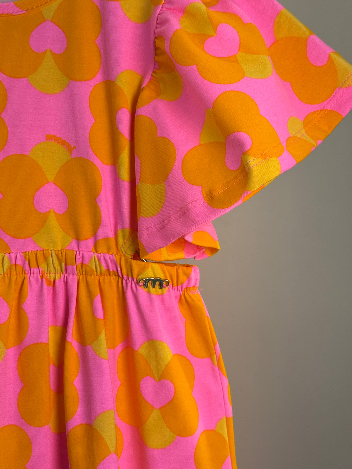 Vestido Infantil Laranja Floral com Saia em Camadas - Momi