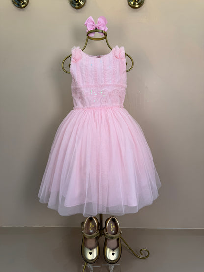 Vestido Infantil Bordado Saia Em Tule Rosa - Petit Cherie