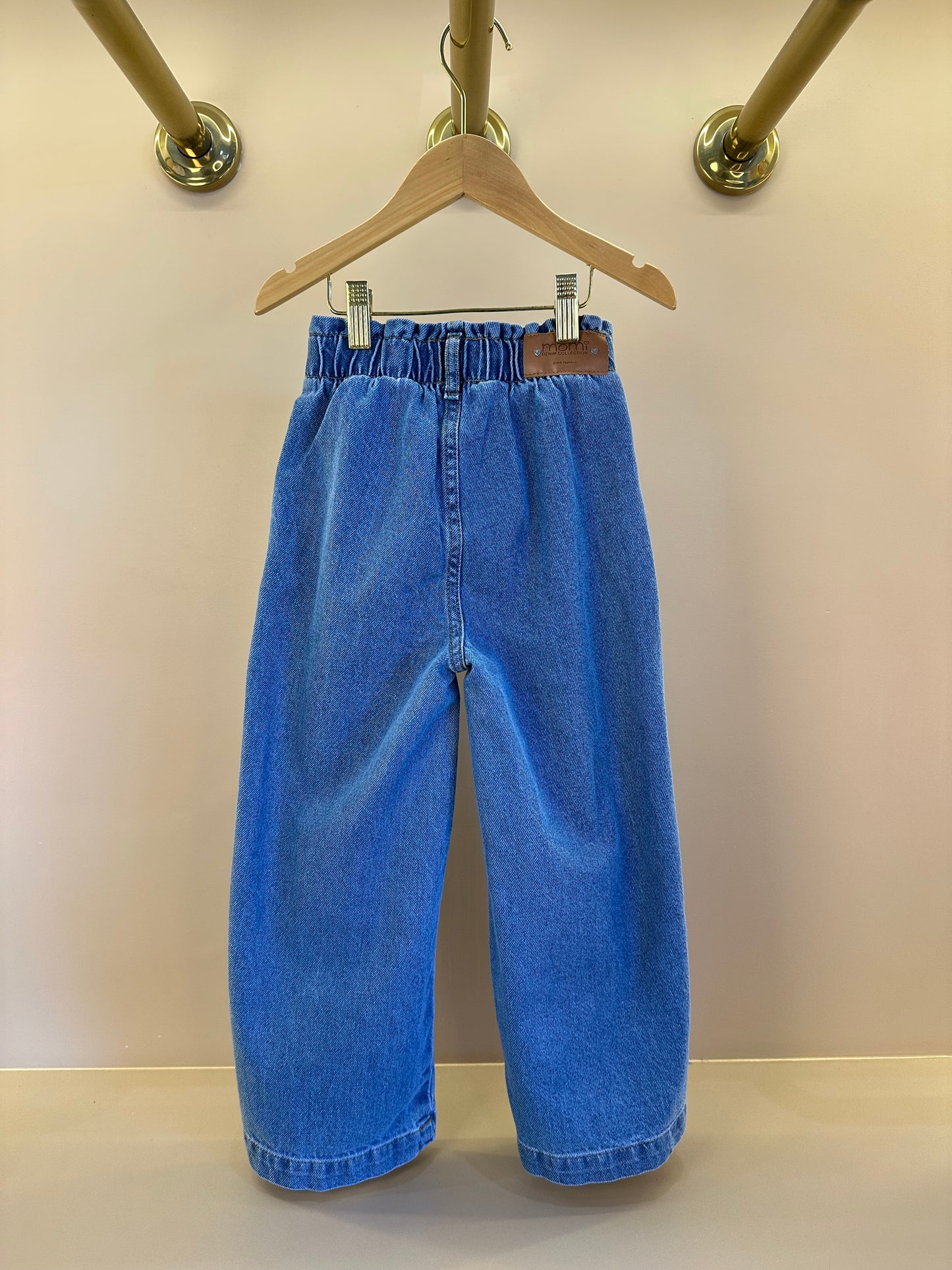 Calça Infantil Jeans Wide Leg Cós Alto Com Elástico - Momi