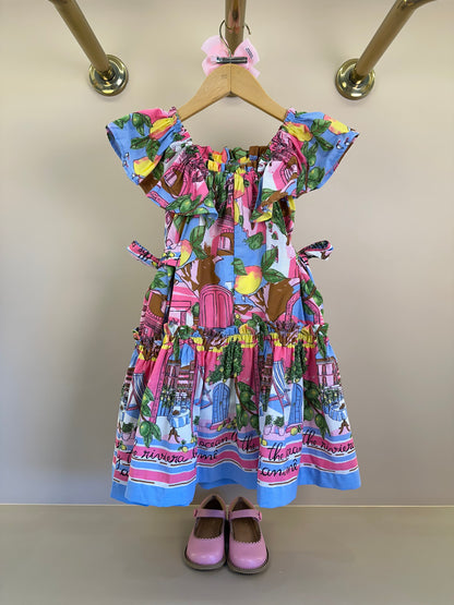 Vestido Infantil Estampa Limões Laços Laterais - Animê