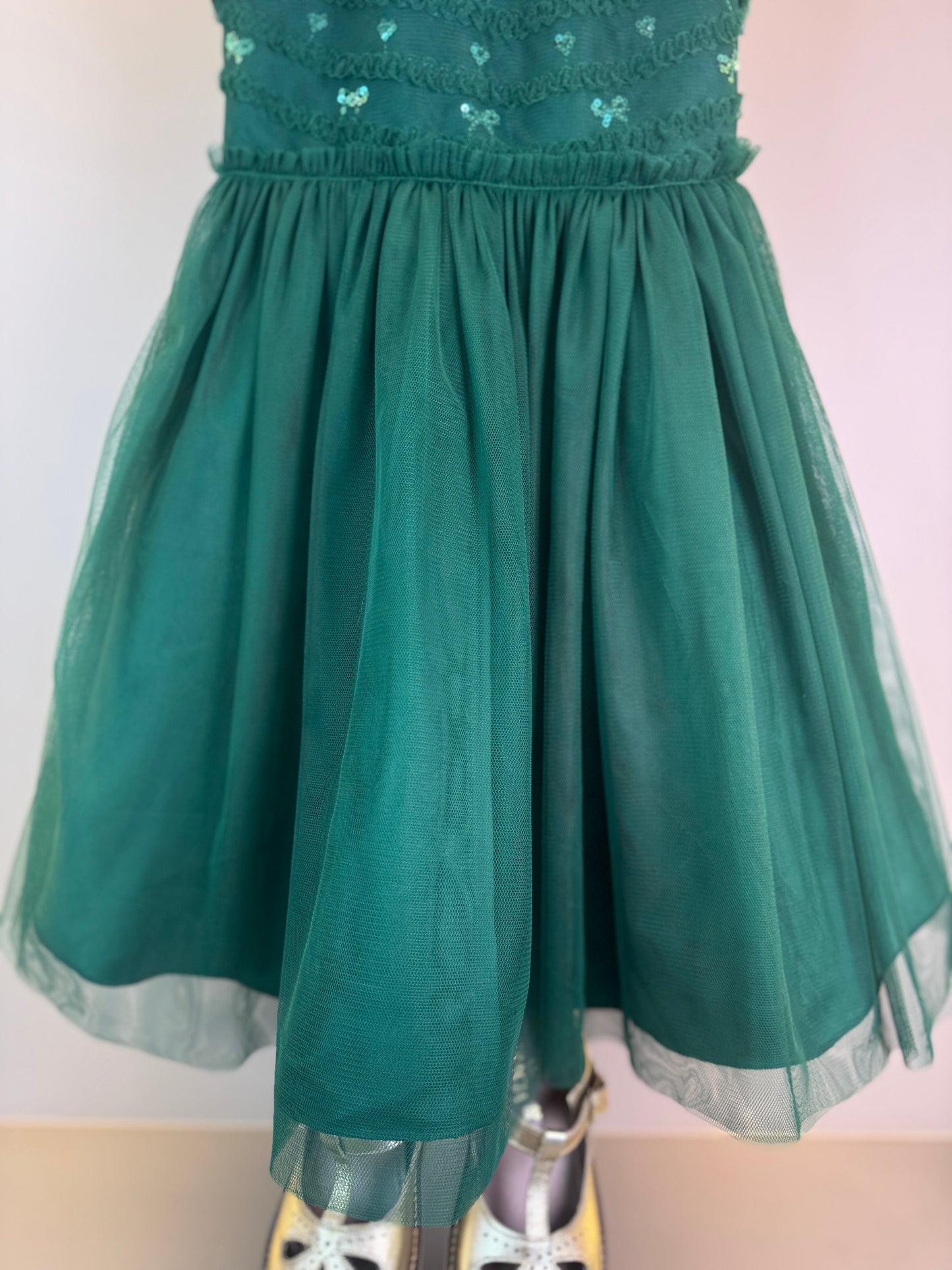 Vestido Infantil Tule Esmeralda com Paetês - Petit Cherie