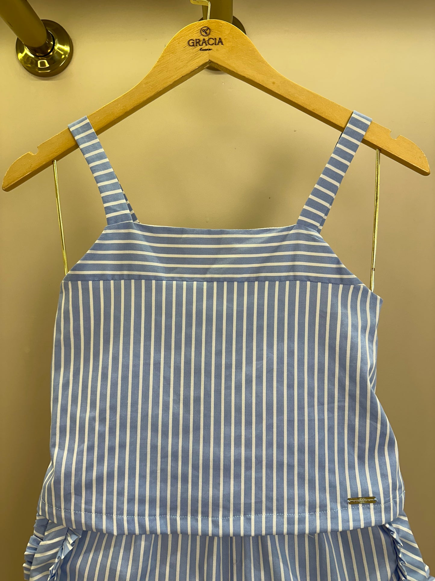 Conjunto Infantil Regata Alças Finas e Shorts Tricoline Listrado - Vanilla Cream