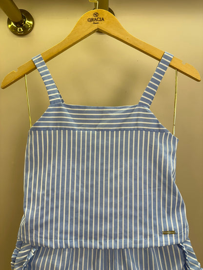 Conjunto Infantil Regata Alças Finas e Shorts Tricoline Listrado - Vanilla Cream
