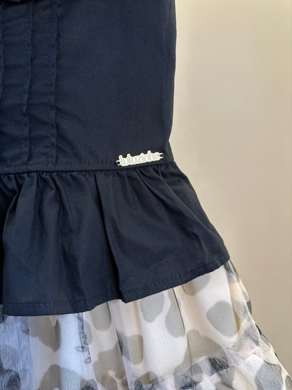 Conjunto Infantil Blusa Peplum Babadinho e Saia Rodada Tule Animal Print P&B - Luluzinha