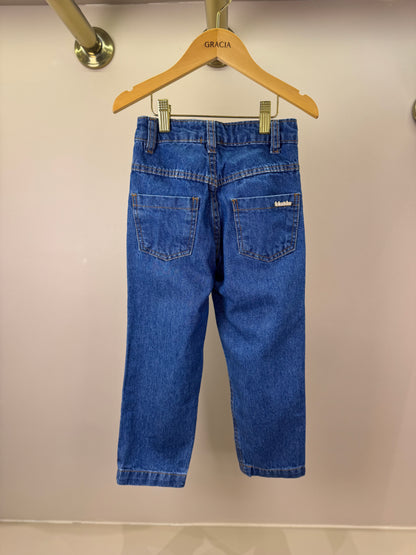 Calça Infantil Bordada Flores Brancas Jeans - Luluzinha