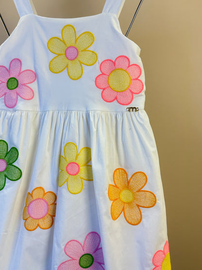 Vestido Infantil Alças Fina Bordado Flores Off White - Momi