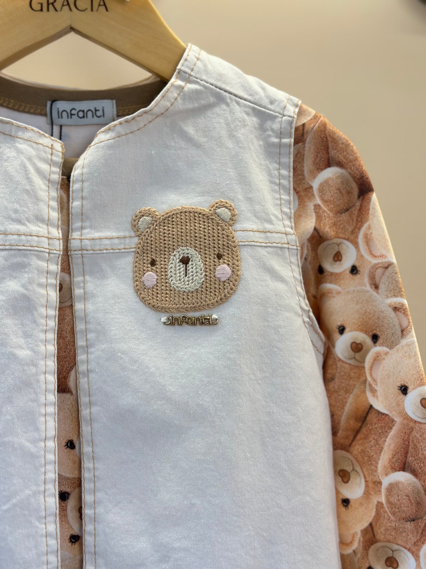 Conjunto Infantil Trio Blusa Ursinhos, Colete Sarja com Elastano e Shorts em Moletom s/ Pelúcia - Infanti