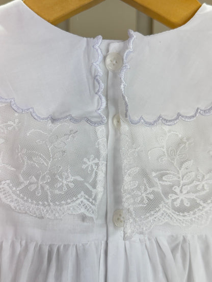 Vestido Bebê Algodão Gola Babados Bordada com Lacinhos Branco - Roana