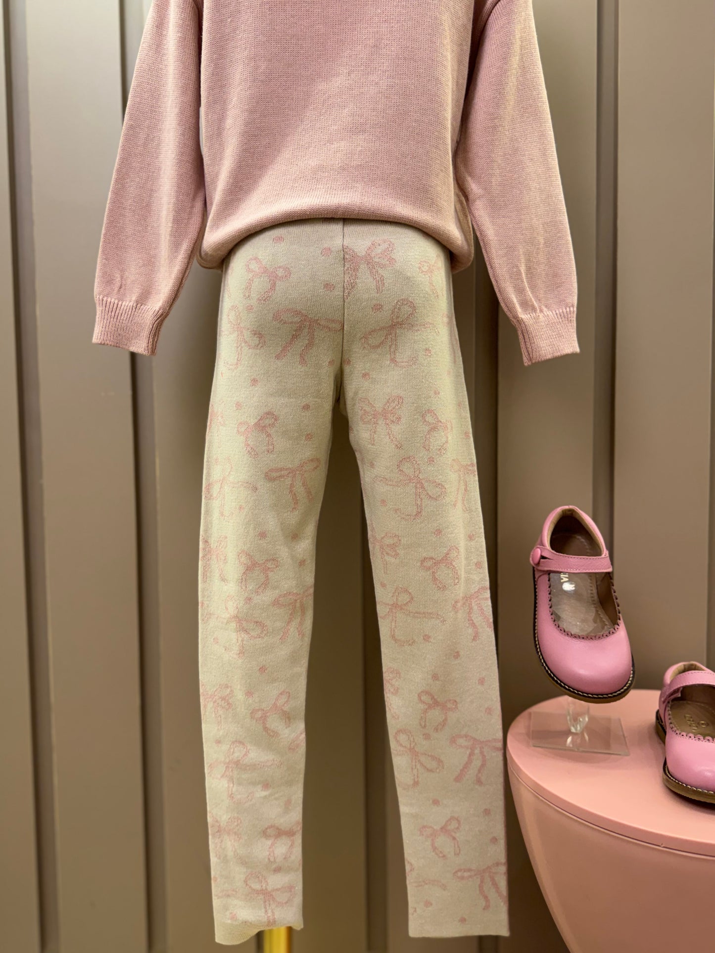 Conjunto Infantil Tricot Blusa Maxi Laço Cristais Rosa Dolce e Legging Jacquard Multi-laços Ninive - Pituchinhus