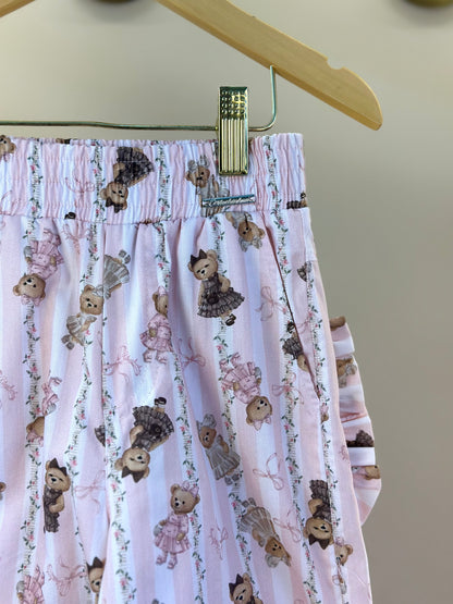 Calça Infantil Jogging Algodão Bolso Babado Ursinhas Listras - Pituchinhus