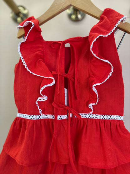 Conjunto Infantil Algodão Bordado Blusa Peplum e Shorts Vermelho - Petit Cherie