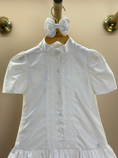 Vestido Infantil Jumper Algodão Detalhes Renda Barra Guipir Off White - Um Mais Um