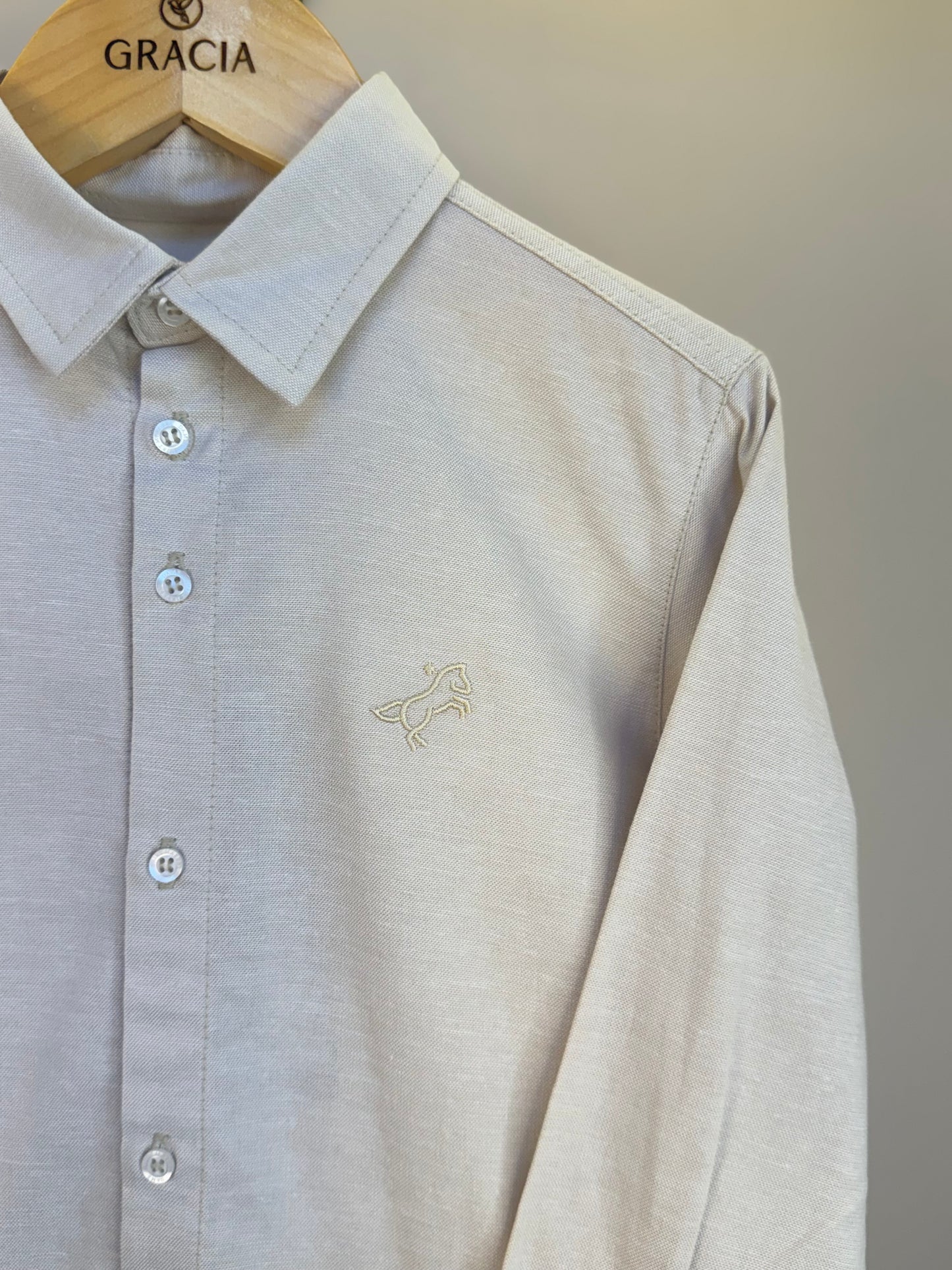Camisa Infantil Social Oxford Bege - Dame