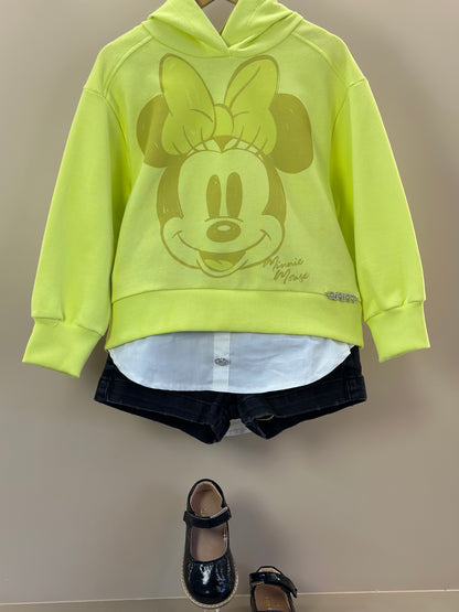 Conjunto Infantil Casaco Minnie Verde Melão e Shorts Jeans Preto  - Animê