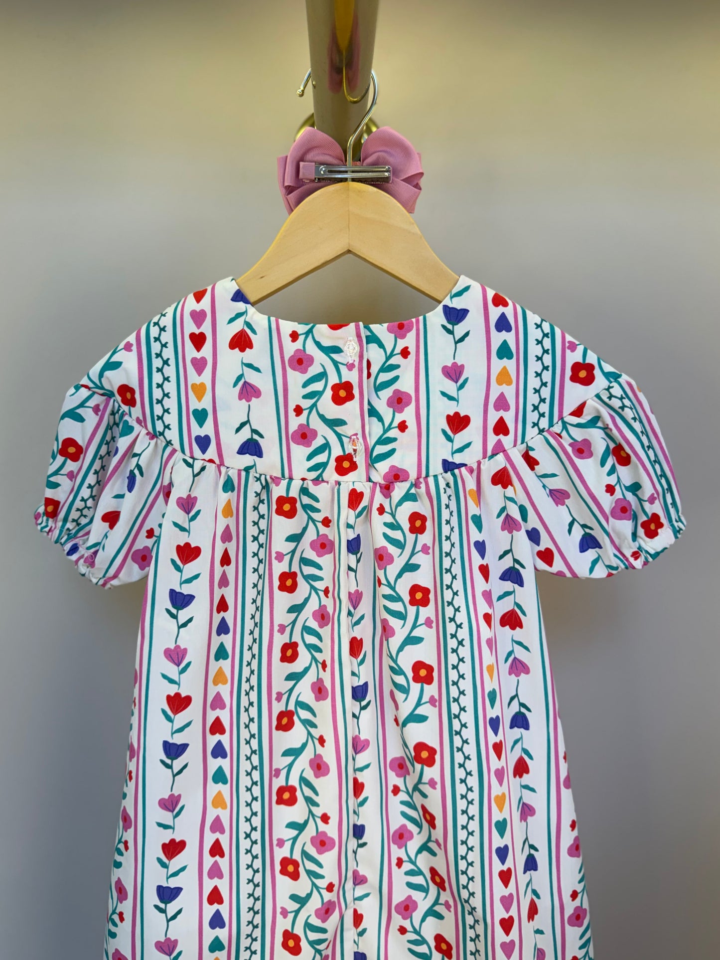 Vestido Infantil Trapézio Tricoline Flores e Corações - Mon Sucre