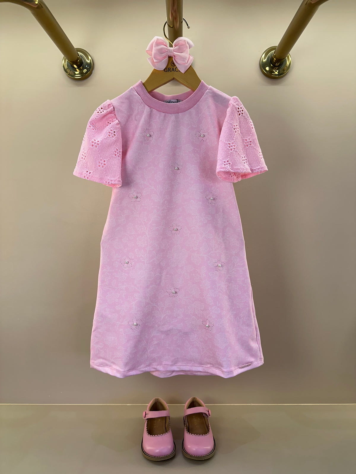 Vestido Infantil Rosa com Pérolas - Infanti