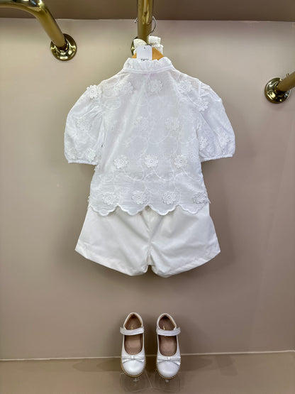 Conjunto Infantil Camisa Laise 3D com Barrado e Shorts Alfaiataria - Luluzinha