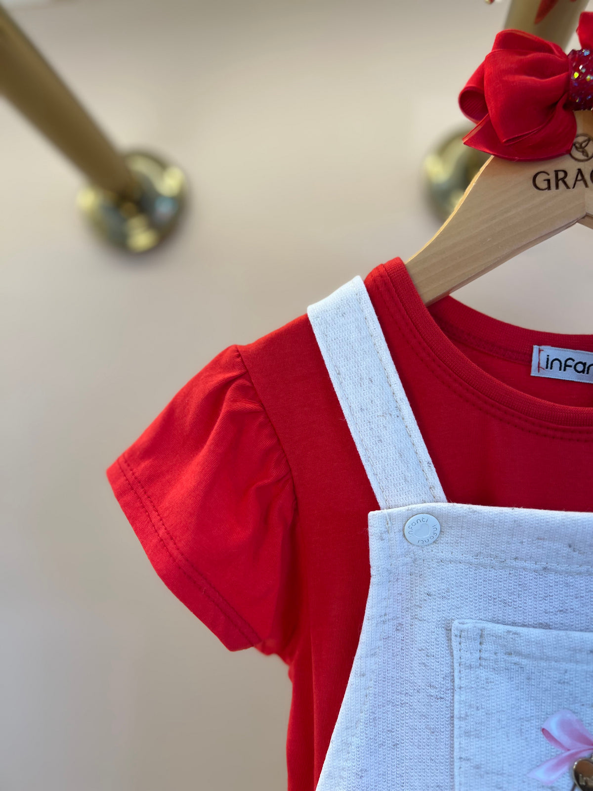 Salopete Infantil Estampada Ursa e Blusa Vermelha - Infanti