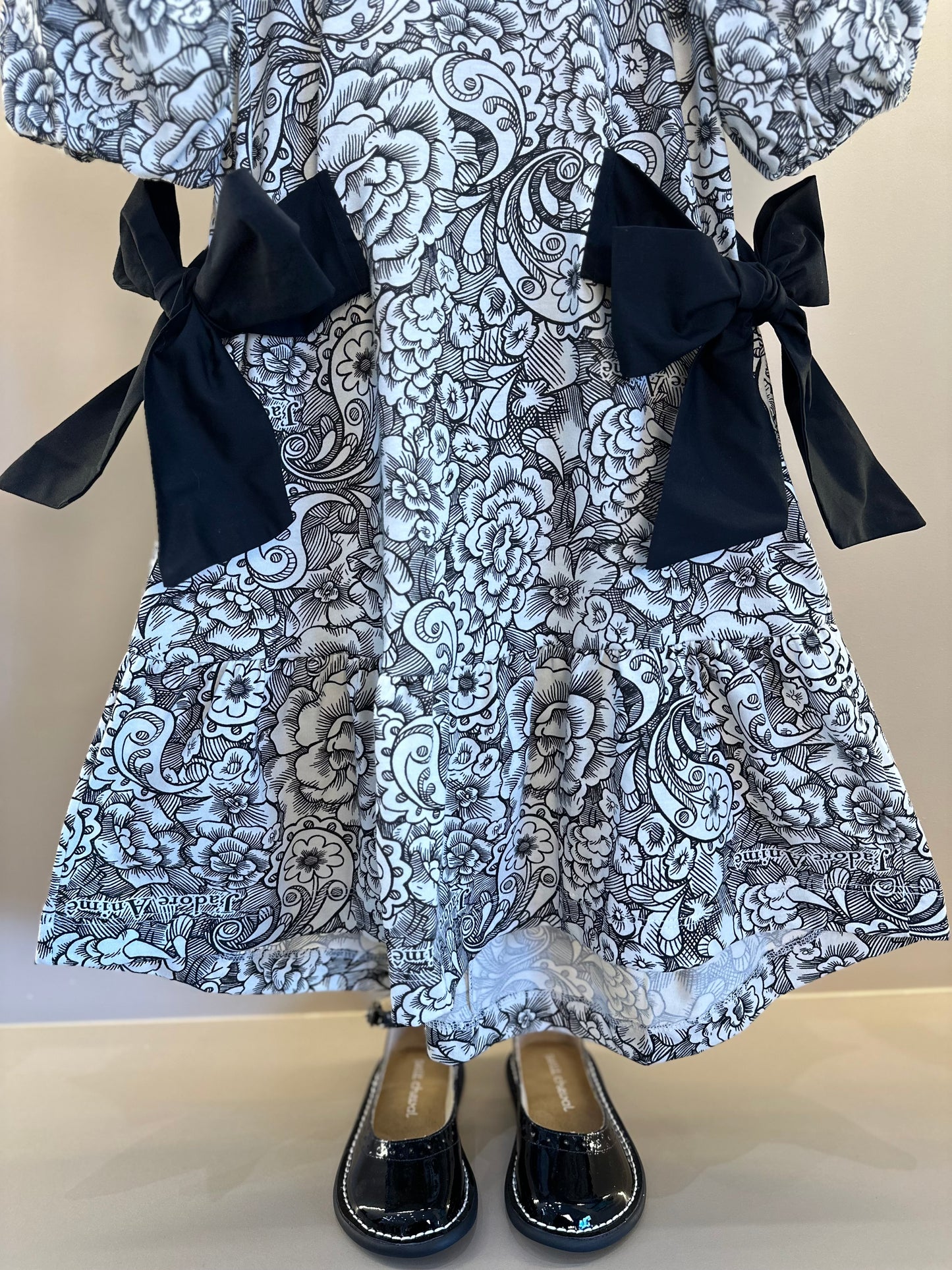 Vestido Infantil Floral Paisley Laços Preto - Animê