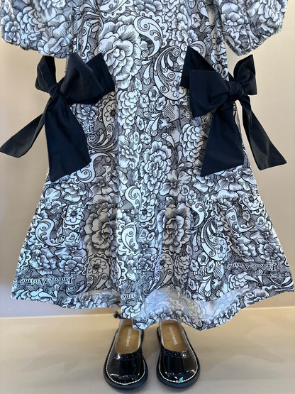 Vestido Infantil Floral Paisley Laços Preto - Animê