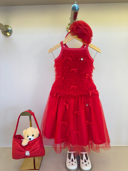 Conjunto Infantil Blusa Tule Frufru e Saia Midi Lacinhos Bordados - Pituchinhus