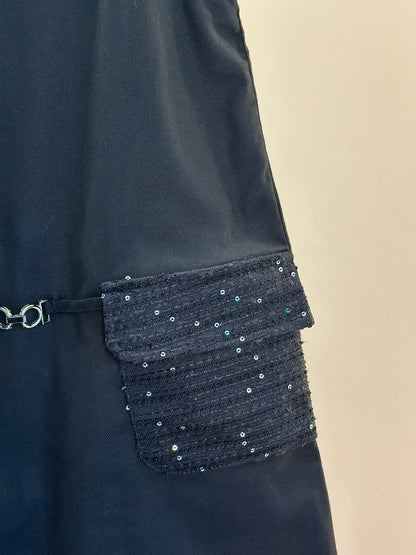 Vestido Infantil Trapézio Sarja Bolsos Tweed Paetê Preto - Petit Cherie