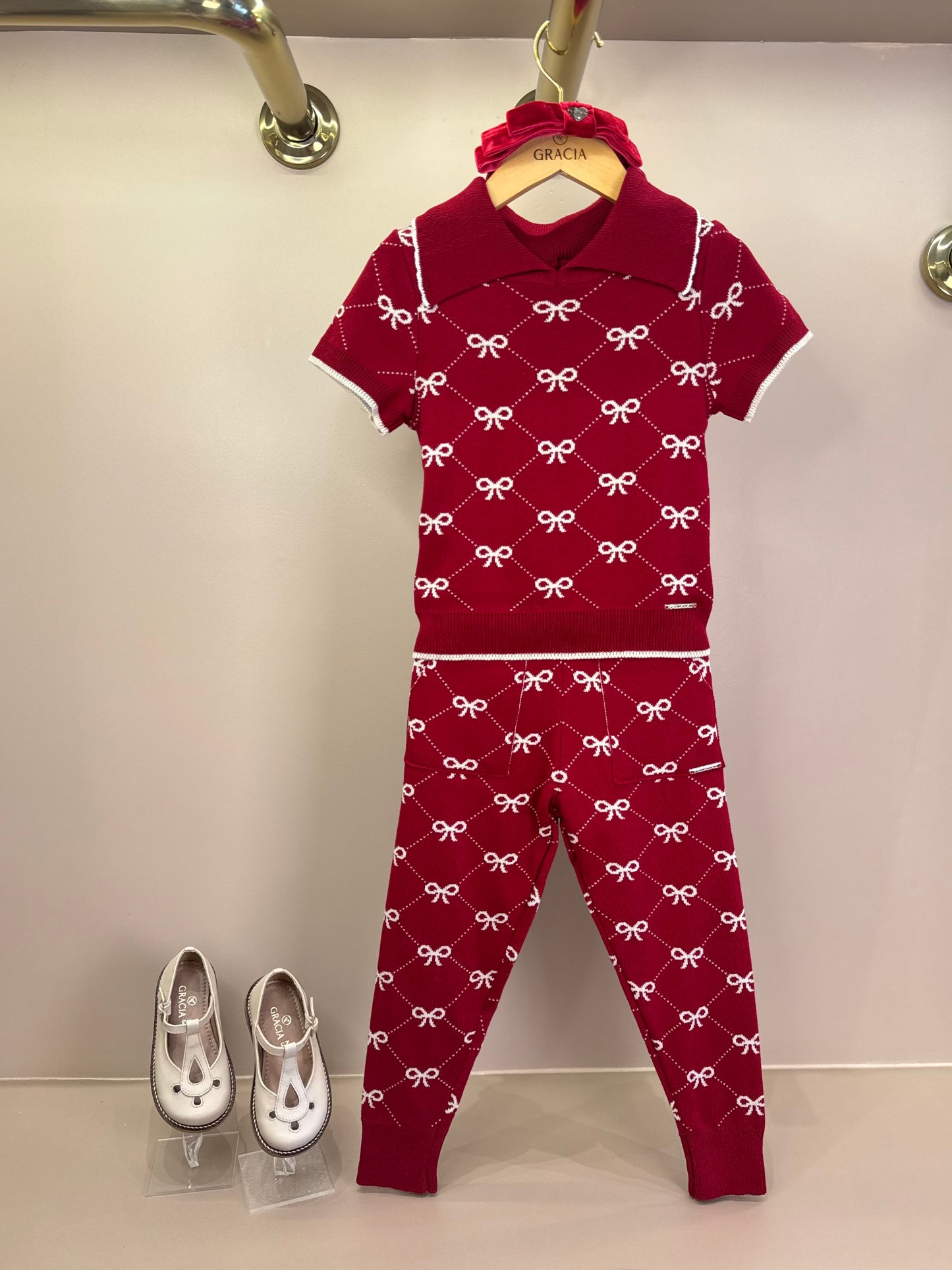 Conjunto Infantil Blusa Polo e Calça Jogging Lacinhos Bala de Cereja - Pituchinhus
