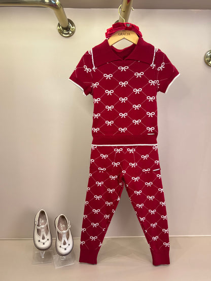 Conjunto Infantil Blusa Polo e Calça Jogging Lacinhos Bala de Cereja - Pituchinhus