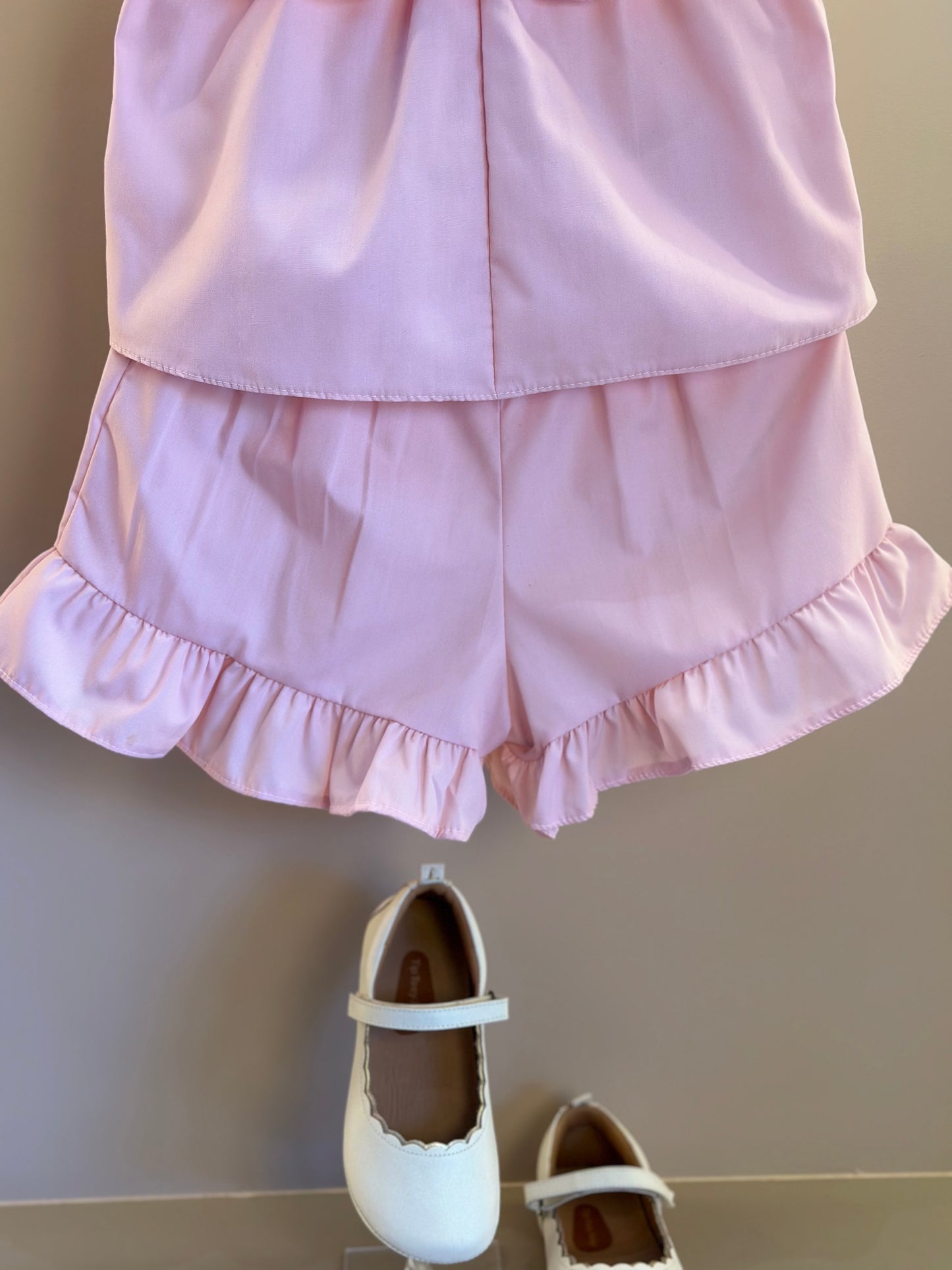 Conjunto Infantil Tricoline Blusa Bordada Flores e Shorts Babadinhos Rosa - Mon Sucré