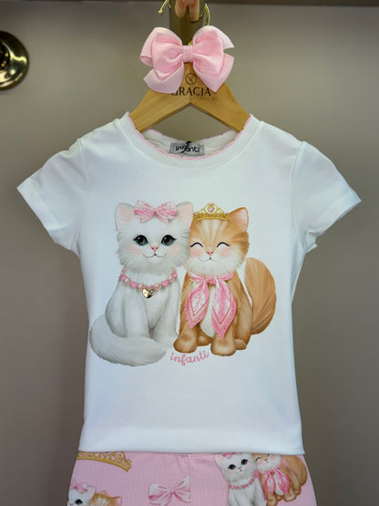 Conjunto Infantil Blusa Puppy And Kitten e Calça Estampada Rosa Claro - Infanti