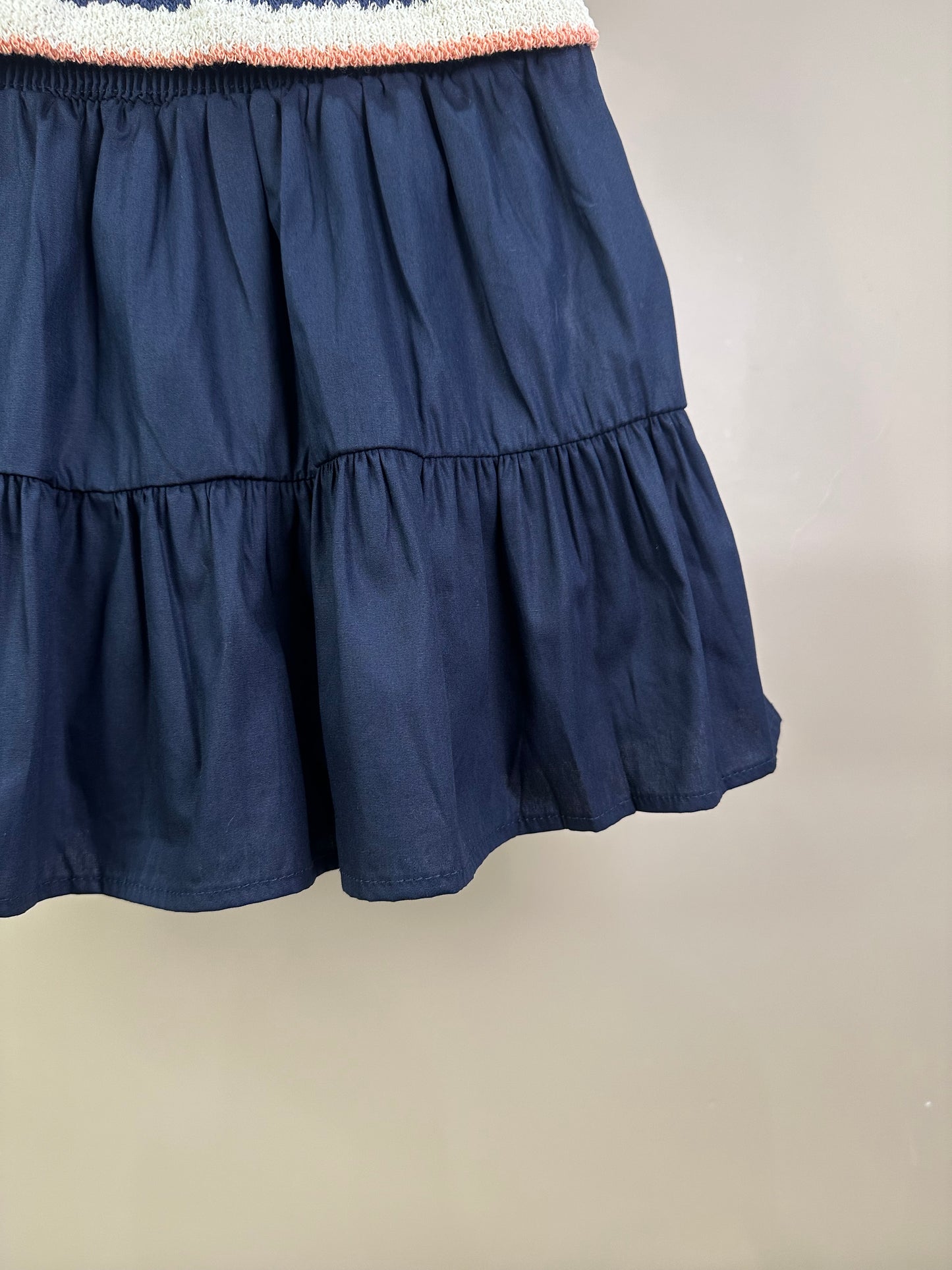 Conjunto Teen Blusa Polo Malha Tricot listrada e Saia-shorts Tricoline Marinho - Two In