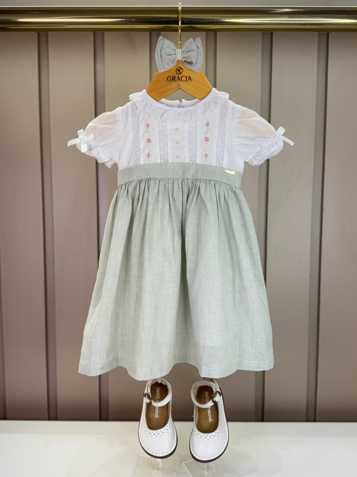 Vestido Infantil Bordado Flores E Mangas Bordadas  Clásico Verde - Roana