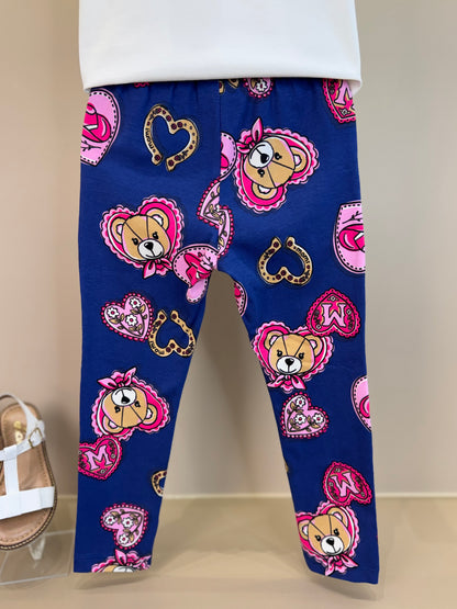 Conjunto Infantil Blusa Ursa Bolsa e Calça Legging Ursinhas Corações - Momi