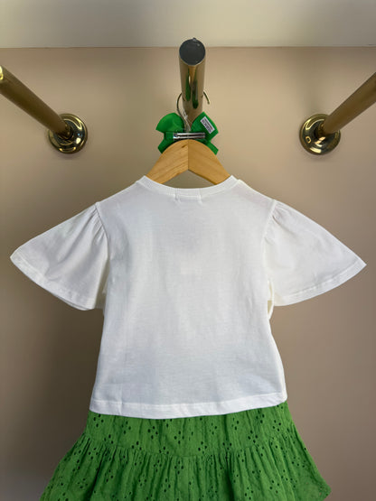 Conjunto Infantil Blusa Laço Estampado e Saia Bordado Verde - Momi