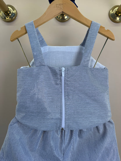 Conjunto Infantil Azul Marinho Listrado Blusa Com Laços Nos Ombros e Shorts Saia - Petit Cherie