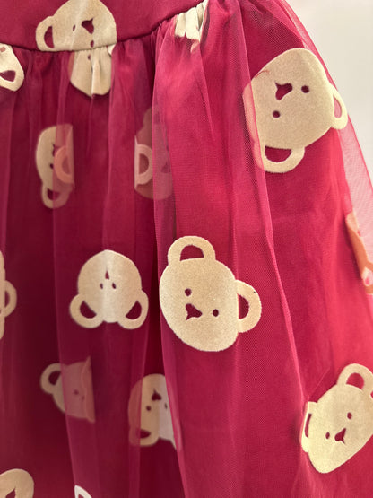 Vestido Infantil Tule Ursinhos Bordô - Momi
