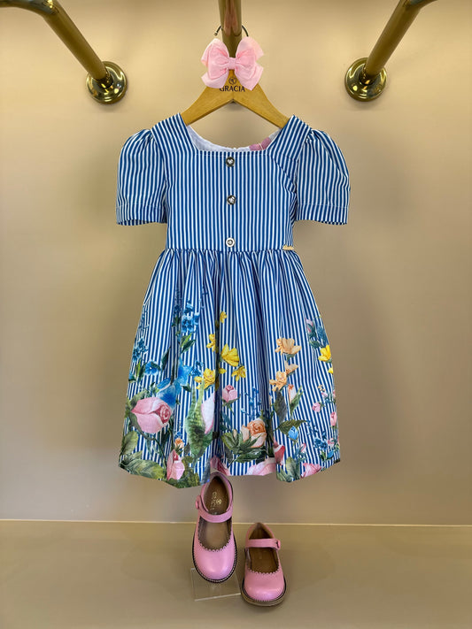 Vestido Infantil Rodado Algodão Listrado Barrado Floral - Luluzinha PRÉ-VENDA