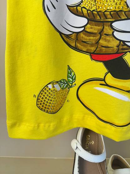 Vestido Infantil Disney Amarelo Mickey e Minnie Limões - Animê