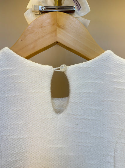Vestido Infantil Bouclé Lapelas Bordadas Pérolas e Cristais Off White - Pituchinhus