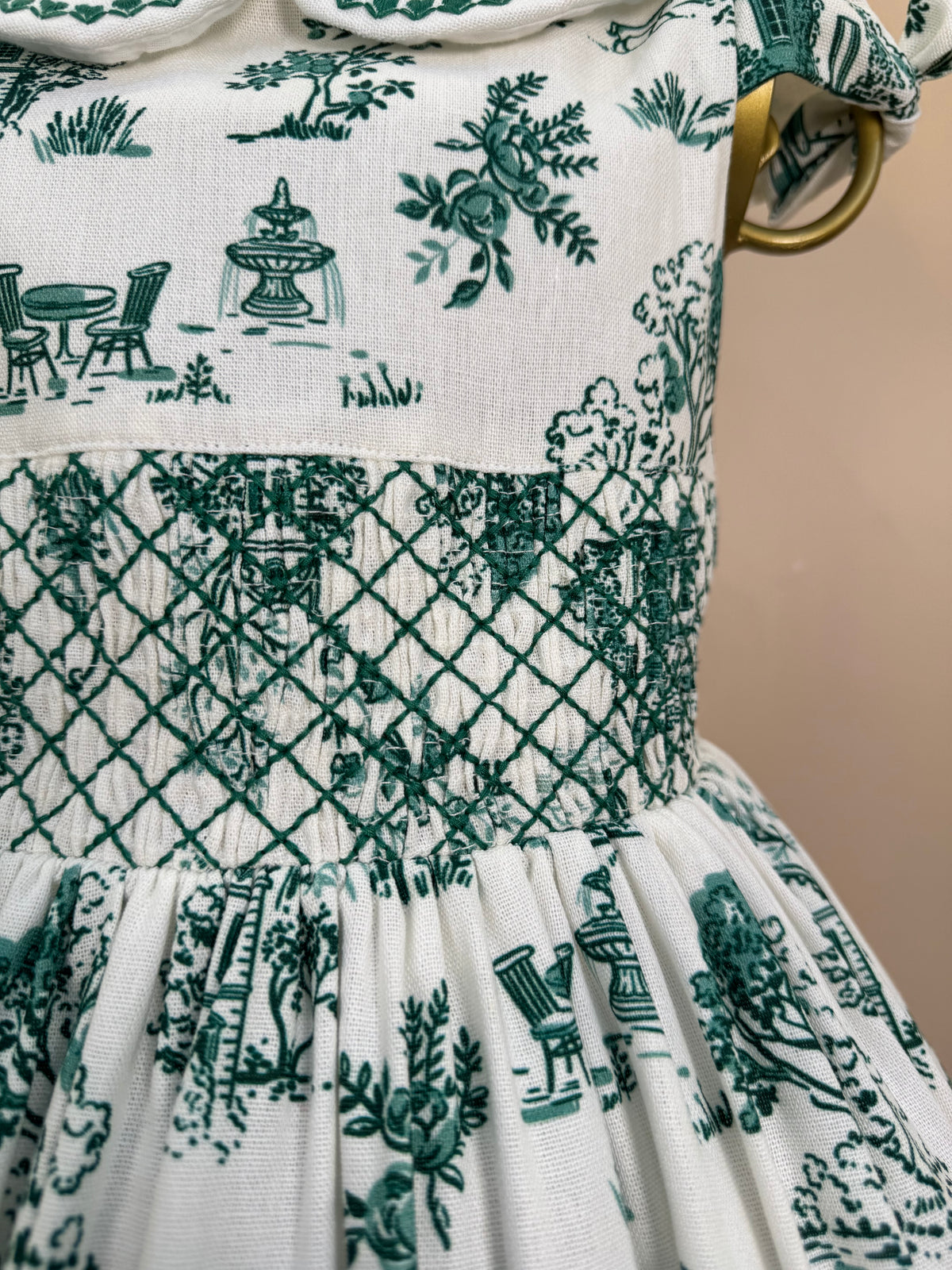 Vestido Infantil Linho Bordado Florais Verde - Petit Cherie